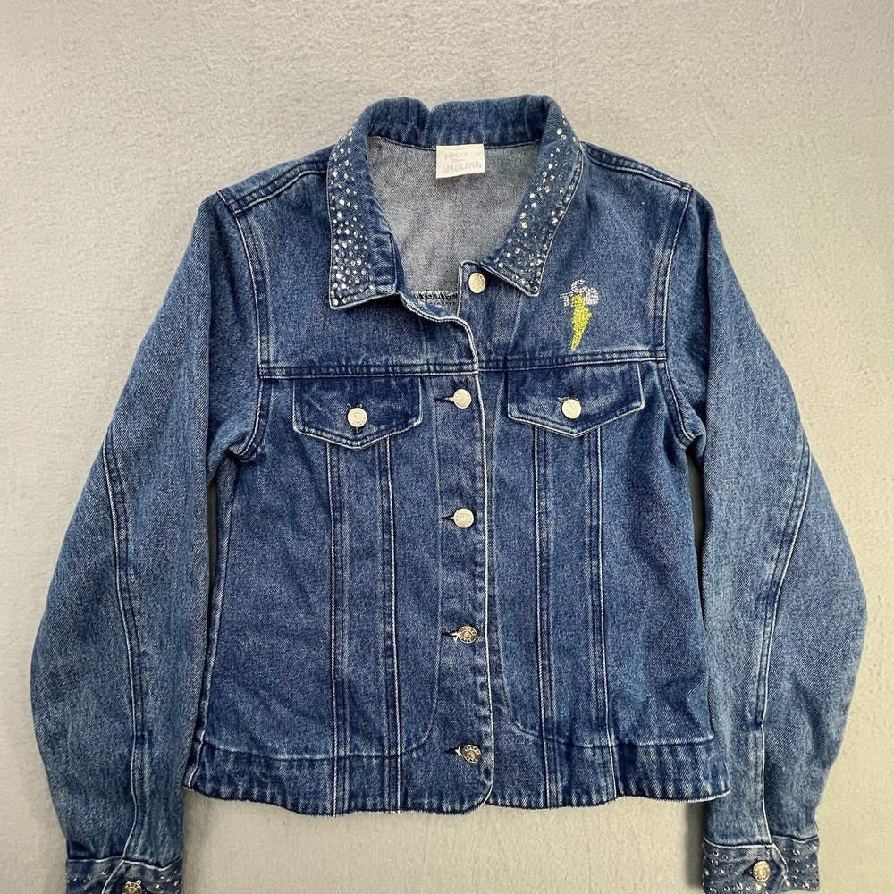 Elvis Presley Denim Jacket Graceland Women's Size M Cropped Rhinestone TCB Blue